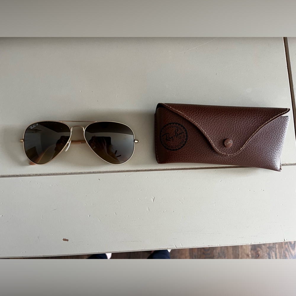 Ray-Ban Gold Frame Sunglasses with Brown Lenses and Brown Case